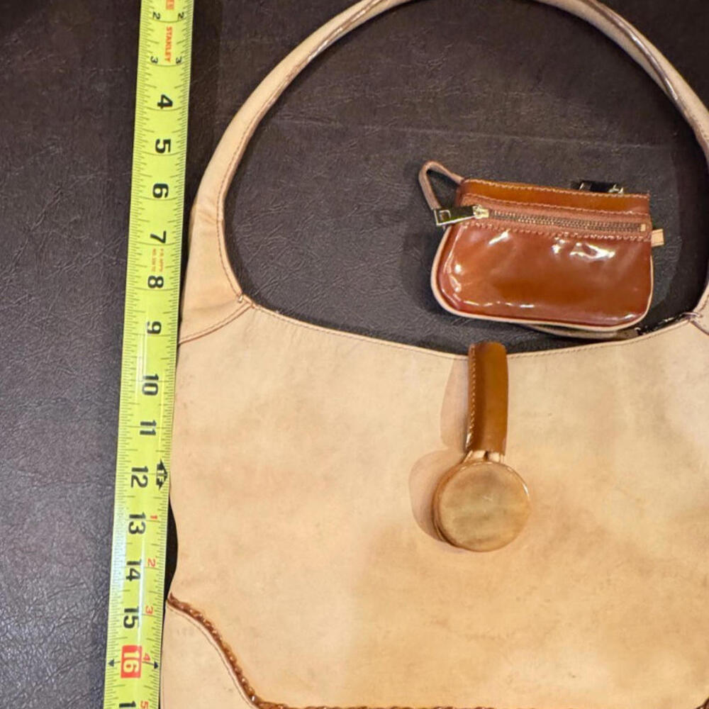 Vintage Tre Vero Smooth Nubuck Handbag Beige small wallet attached 12  x 13 - Picture 6 of 9